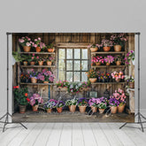 Aperturee - Aperturee Spring Rural Wooden Flower Shack Photography Backdrop